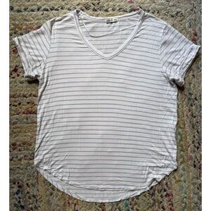 Cotton On Womens V-Neck Striped Short‎ Sleeve T-Shirt White Tan Size M